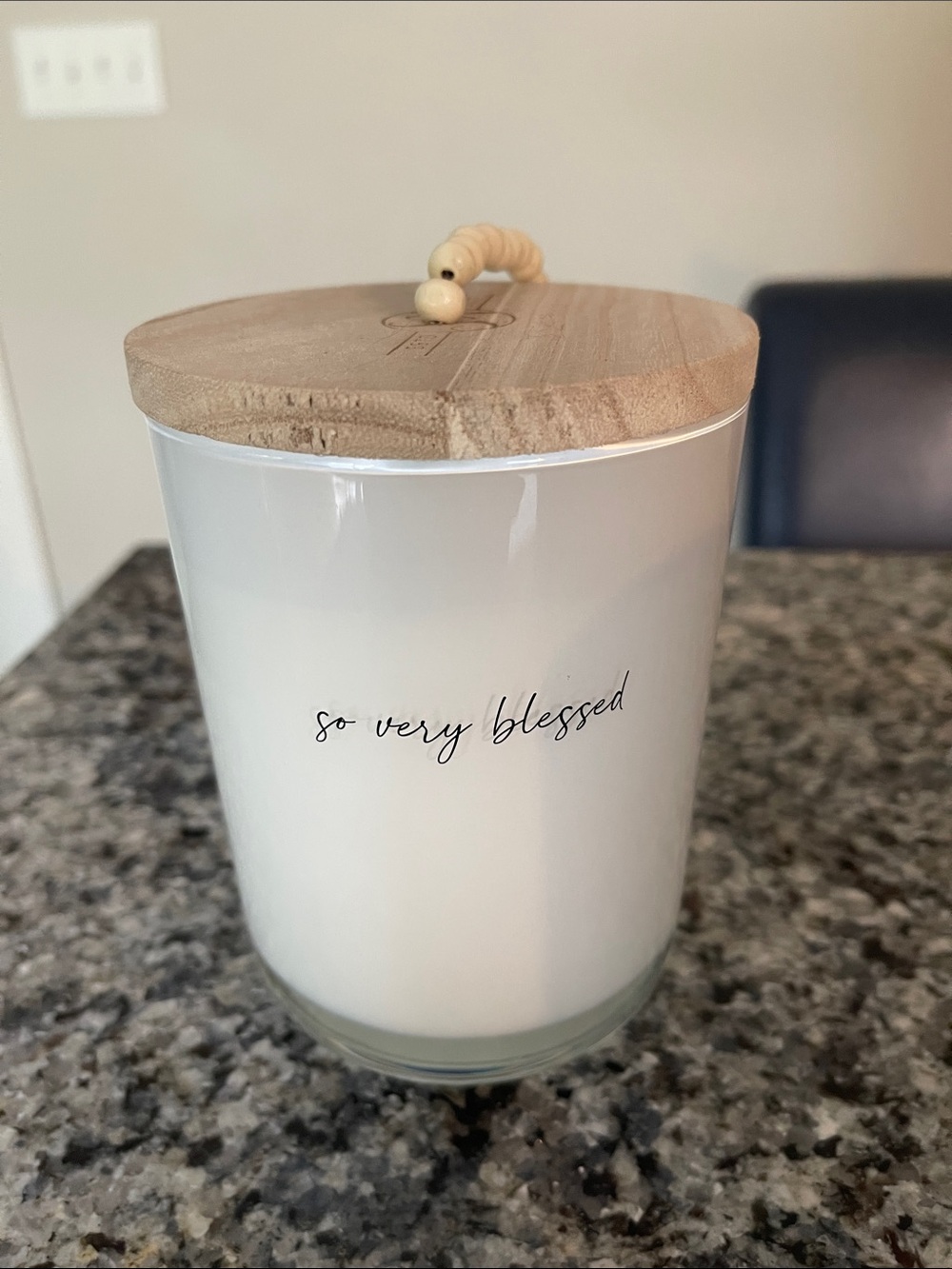So Very Blessed White Glass Candle with Wooden Lid